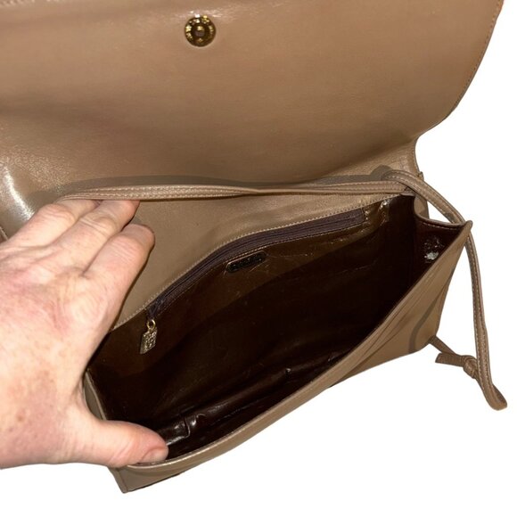 anne klein vintage taupe khaki leather patchwork look classic shoulder b… - Picture 7 of 9